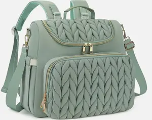 Quilted Mini Diaper Bag Backpack Matcha Green Water-Resistant Nylon Crossbody Co
