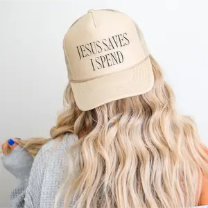JESUS SAVES I SPEND Foam Front Trucker Cap/Mid Profile Foam Front Trucker Cap