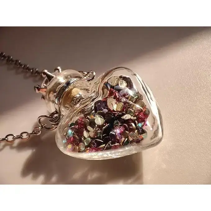 Vial Necklace Heart Shaped Perfume Bottle Pendant Blood Vial Necklace for Liquid Memorial Jewelry for Ashes Glass Keepsake Urn Necklace for Women Flat Byzantine Chain Gothic Stainless Steel Vial Necklace Heart Shaped Perfume Bottle Pendant Blood Vial Necklace for Liquid Memorial Jewelry for Ashes Glass Keepsake Urn Necklace for Women Flat Byzantine Chain Gothic Stainless Steel