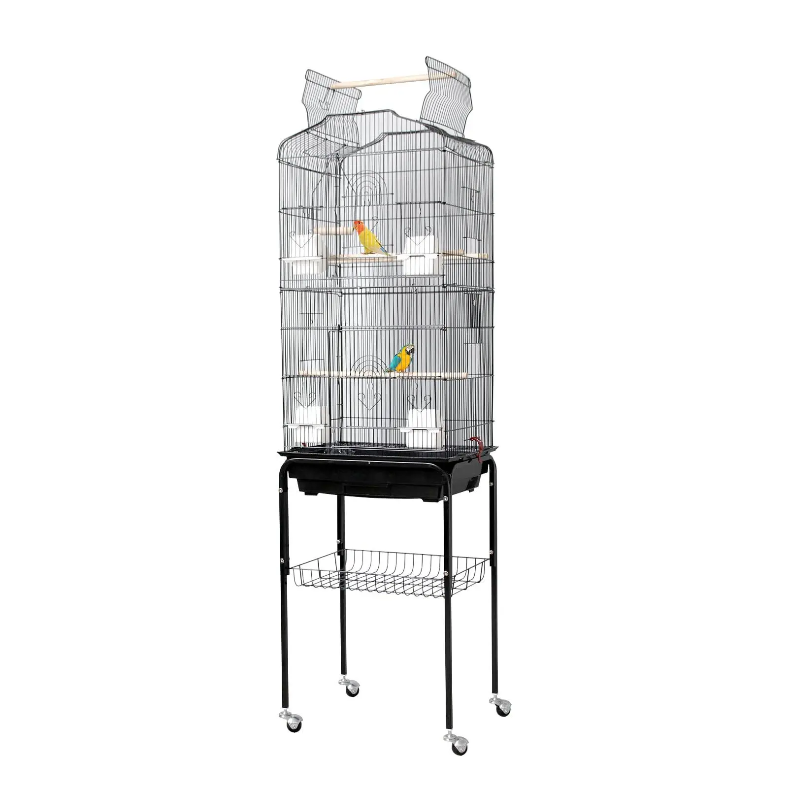 41 Inch Play Open Top Medium Small Bird Cage with Detachable Rolling Stand Hanging Bird Cage with Storage Shelf, Playtop Parrot Cages Heavy-Duty Pet Birds House Black