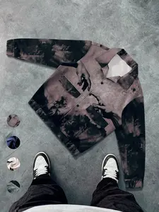 Fall outfits,Men's Fall Casual Fitted Jacket, Artistic Print Design, Classic Lapel Style, Perfect for Autumn Daily Wear & Art Events