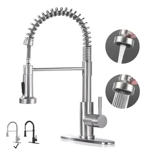Modern Kitchen Faucet with Pull Down Sprayer Brushed Nickel Single Handle Compact Design Suitable for 1 or 3 Holes Fixtures