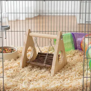 New and new wooden hamster swing suspension bridge design strong metal chain small pet cage landscaping toys