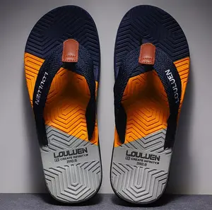 Men's fashionable slippers, color blocked sandals, fabric upper, casual anti slip - flip flops sandals, suitable for indoor and outdoor walks, spring and summer beach shoes