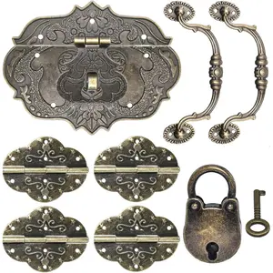 ET Vintage Locking Carrying Handle Hinge Kit with Screws, Antique Bronze Decorative Hardware, Furniture Accessory for DIY Jewelry Box Decoration
