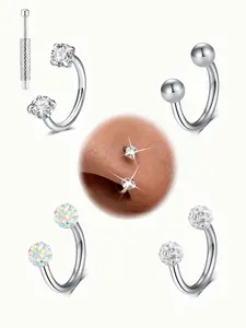 5Counts/Set Simple Cz Horseshoe Nose Ring, Body Jewelry, Stainless Steel, 20g 8/10mm, Inner Thread Design, Ideal for Nose, Cartilage, Earlobe, Lip Piercings, Nose Rings Set, Nose Rings Hoops