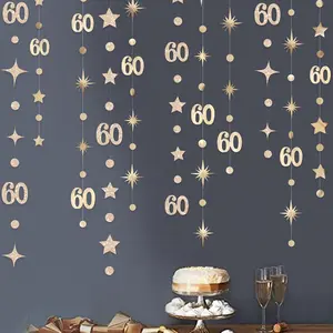 Champagne  60th Birthday Decorations Number 60 Circle Dot  Garland Metallic Streamer Banner for Women Mens Cheers to 60  Birthday Happy 60th Anniversary  1965 Party Supplies