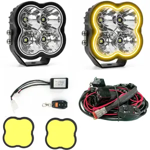 YBYZ Neutron-Core Series 4" 200W High Power LED Pods - Beam Headlight, LED Headlight Bulbs, 15000LM Ultrabright RGB Backlight, Wireless Remote, Spotbeam Strobe Work Lights with Covers for Heavy Duty Trucks (Pair, Front Lights)