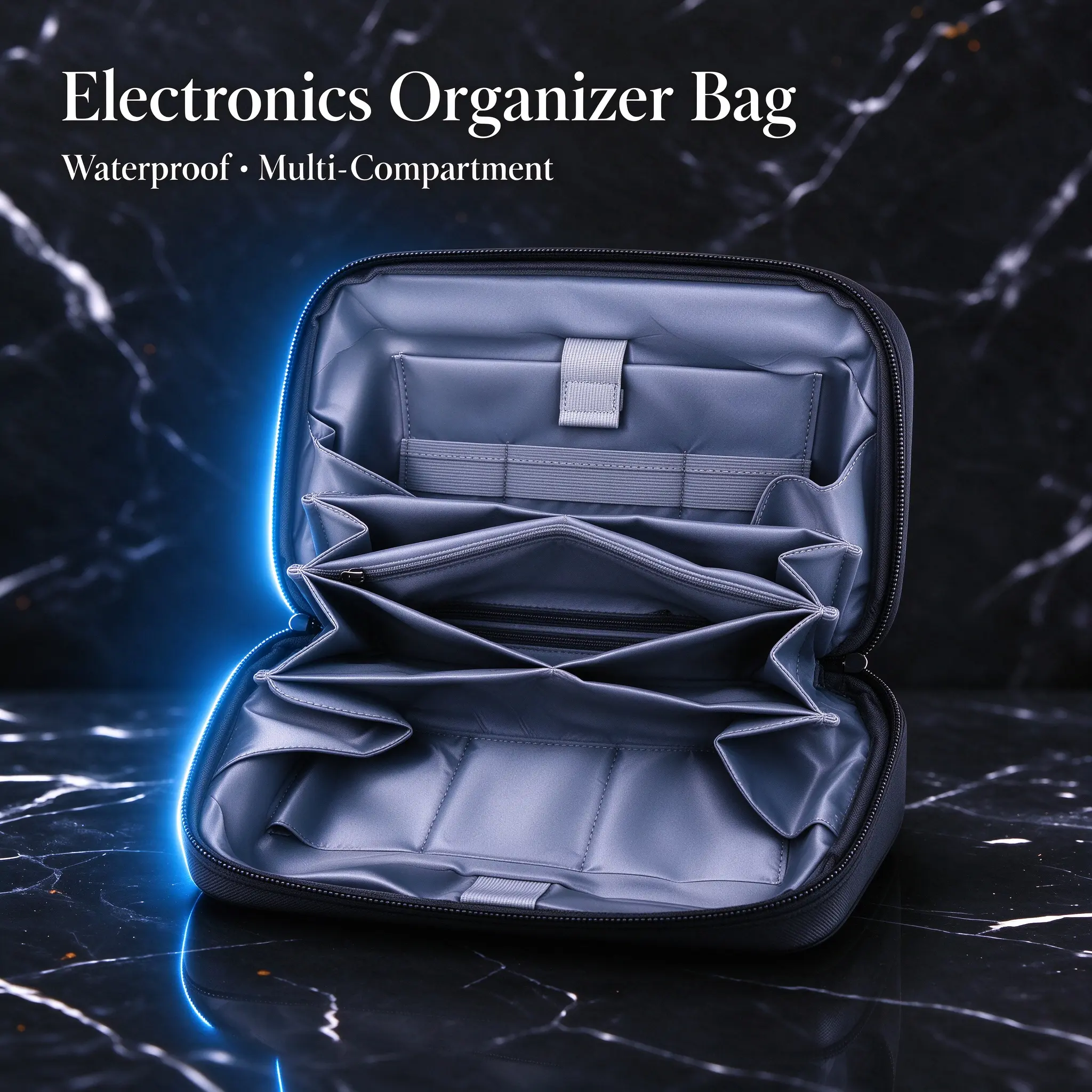 Waterproof Electronics Organizer Bag - Travel Cable Organizer Pouch , Portable Tech Accessories Case for Cables Charger Earbuds Power Bank, Compact Storage Bag for Work & Travel