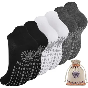 Balance Grip Pilates Socks Ankle for Women Yoga Non Slip Socks for Barre Workout Gym Hospital Sticky Slipper Socks 3 Pairs Womenswear Bridal Winter