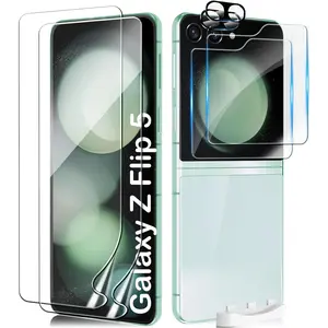 [2Set 6PCS] Screen Protector Compatible with Galaxy Z Flip 5 5G, 2 Front TPU Film + 2 Back Tempered Glass + 2 Camera Lens Protectors, High Clarity, Bubble Free