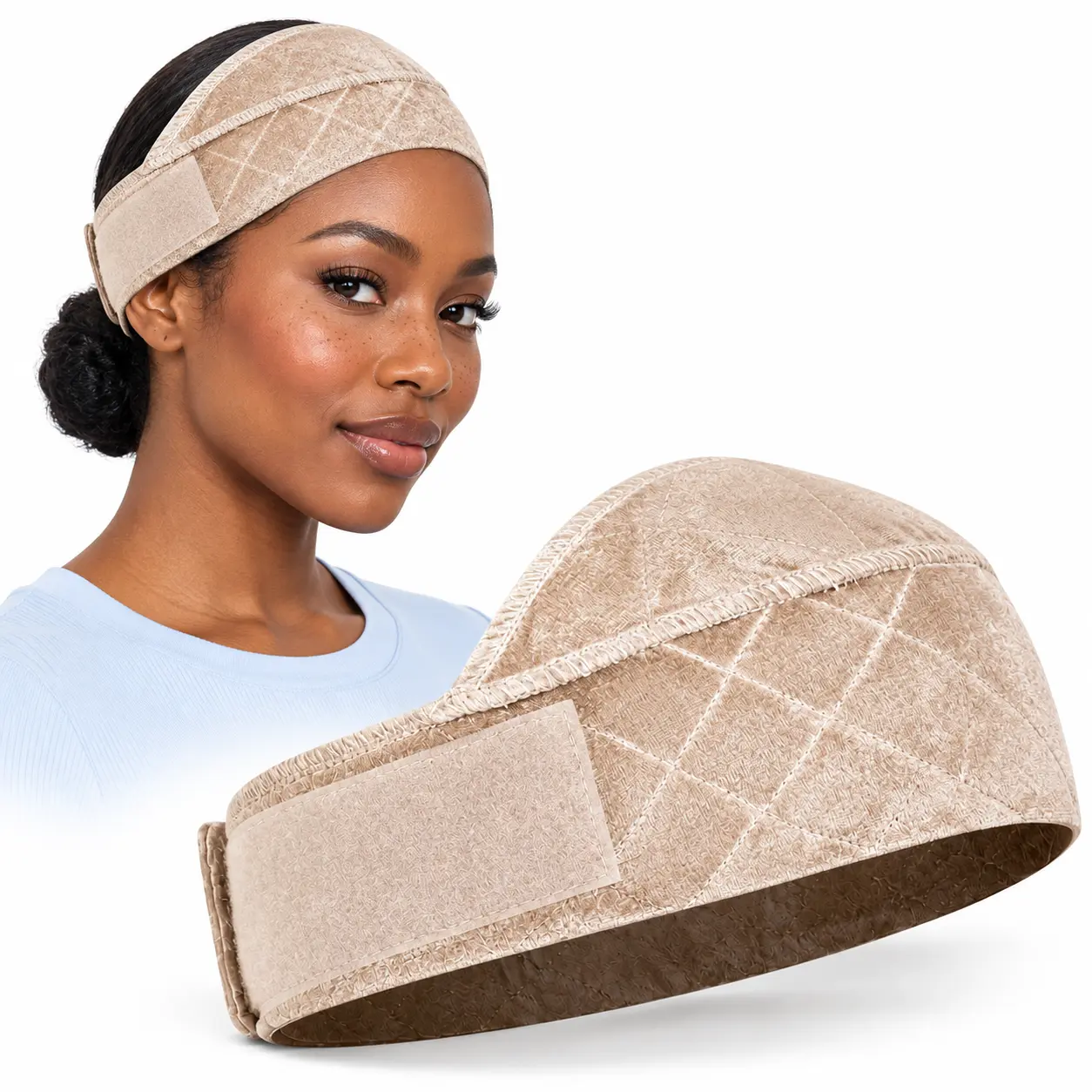 Wide Velvet Wig Grip Band for Women, Adjustable Non Slip Wig Headband with Hook and Loop Closure, Soft Quilted Wig Holder for Lace Front, Long, Short and Headband Wigs, Glueless Wig Support for Daily Use, Black, Dark Brown, Light Brown, Beige, 1 Band