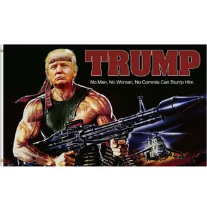 No Commie Rocket Gun Tank 3x5FT Blue Banner with Two Brass Grommets