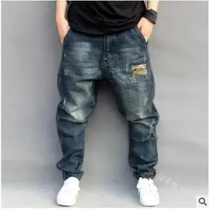 Men’s American street-style denim harem pants—retro and trendy, versatile, casual, loose fit, available in large sizes, tapered hip-hop pants.