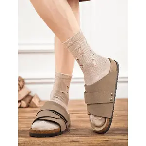 Men's Stylish Cork Mule Sandals with Vintage Buckle, Casual Beach Footwear for Summer, Trendy Slip-On Shoes for Men