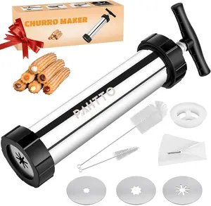 Churro Maker Kit, Stainless Steel Hollow Churro Machine, Churro Maker  with Piping Bag and 2 Cleaning Brushes, 4 Nozzles for Various Shapes, Maquina para Hacer Churros,