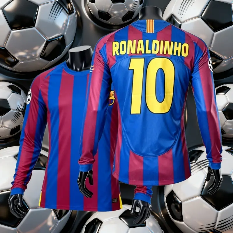 0506 Ronaldinho 10 Home Football Long Sleeve Jersey Champions League