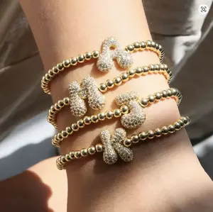 Bubble Shiny Initial Bracelet Gift Daily Wear bracelet Gold Laminated Valentine Bangles bling  bling  joyeria Trendy Minimalist Stackable Bangles