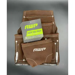 212 MAIN AWP Genuine Leather Tool Pouch, Steel Loops, Brown Genuine Suede Material Tool Organizer for Hardware Storage