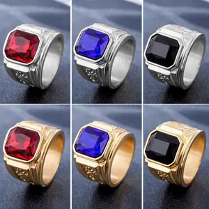 Dragon Multiple Colour Gemstone Gold Silver Ruby Men Fashion Jewelry Square Crystal Animal Titanium Steel Rings