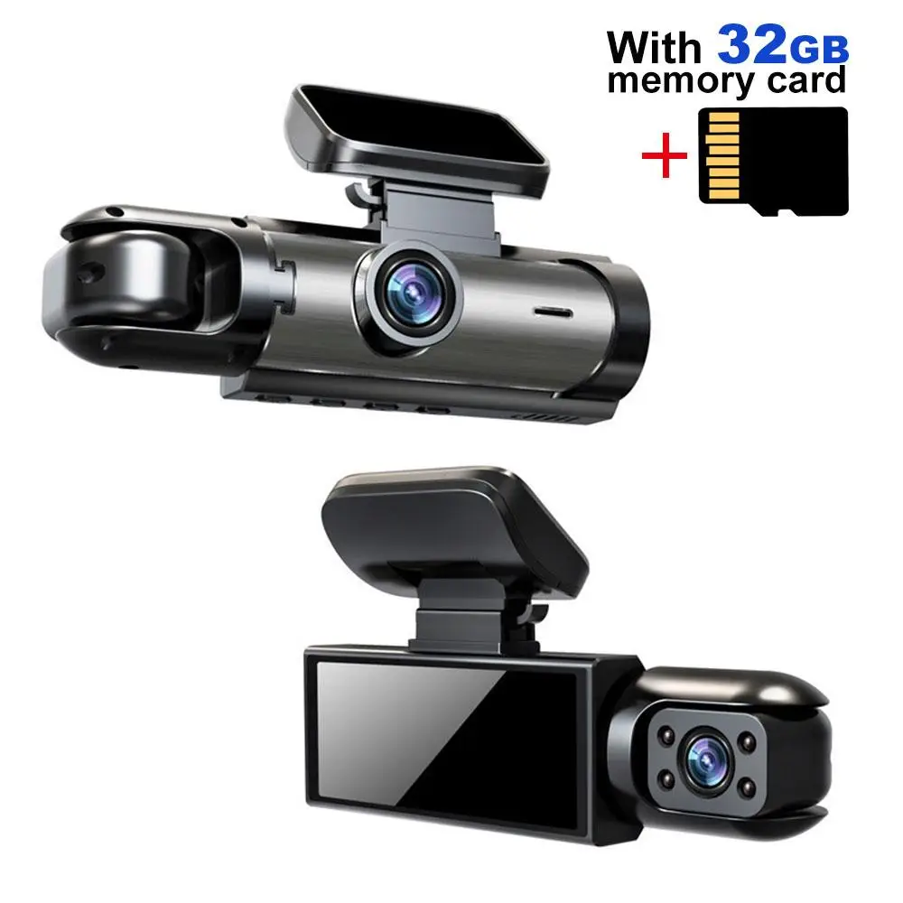 1080P Front & Interior Dual Recording Dash Camera, HD Car Dvr with IR Night Vision, 3.16 Inch IPS Screen, Wide Angle Video Surveillance, Automotive Dv