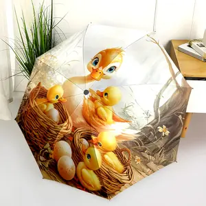 1 PC Automatic Folding Umbrella - Ducklings and Eggs in Nest Pattern, Portable & Foldable Design with 8 Ribs, Merry Christmas Pattern,Casual Outdoor Accessory Halloween and Christmas Birthday Gifts. D00131