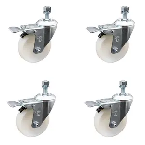 Service Caster SCC-TSTTL20S414-NYS-121315-4 Nylon Swivel Threaded Stem Caster with 4 x 1.25 in. White Wheels & 0.5 in. Stems - Set of 4
