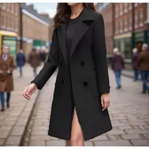 New Fashion Casual Long Sleeve Turn-down Collar Double Breasted Solid Color Slim Fit Wool & Blends Coat For Women,4 Colors