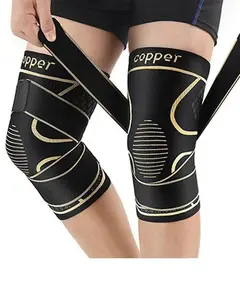 2 Pack Copper Knee Braces for Women and Men,Copper Knee Brace for Women Men 2-Pack, Knee Compression Sleeve with Straps, Knee Braces for Knee Pain, Knee Support for Running Working