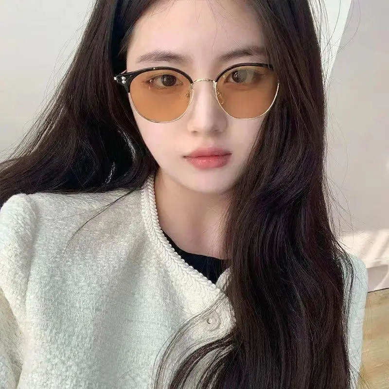 Half Frame Photochromic Myopia Glasses Round Frame Anti-blue Light Near Sight Glasses Ultra Light Unisex Short Sight Glasses