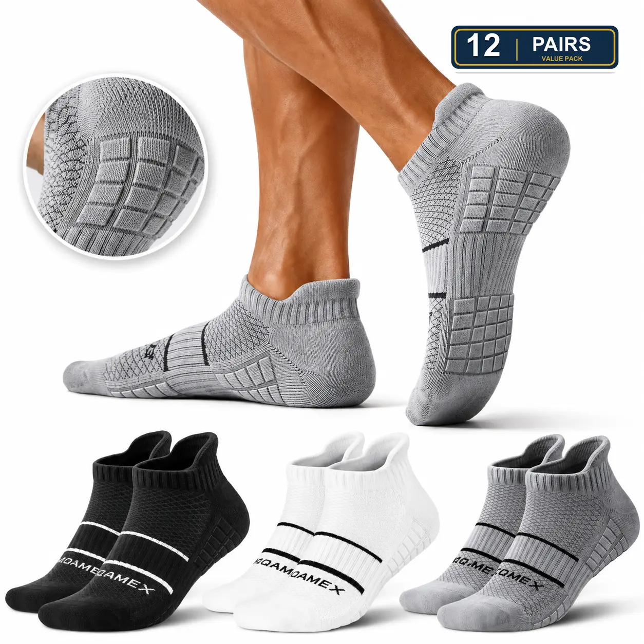 Men's & Women's 12-Pair Athletic Ankle Workout Socks - Cushioned Training Socks, Elastic, Breathable, Arch Support, Stripes, All Season for Running, Gym Wear