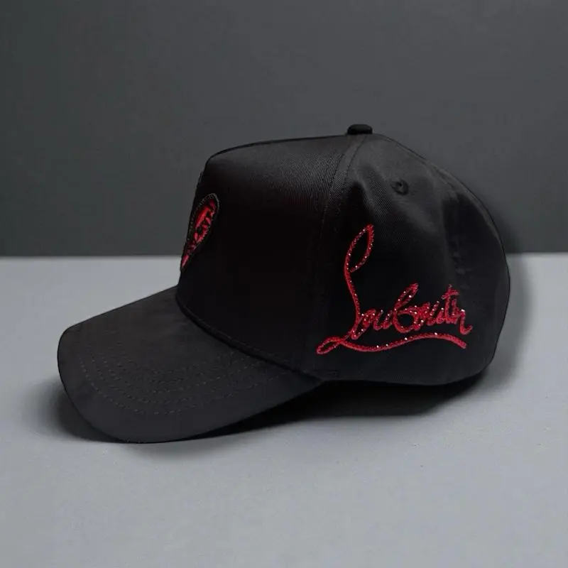 Hat  Black with Red Sole Rhinestones and Suede Visor Premium Quality Headwear Snapback Leather Patch Hat Fashion Matching Hat