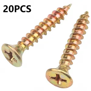 20pcs M4*16mm Color Zinc Self-Tapping Screws, Carbon Steel Flat Head Wood Screws, Suitable for Wood, Cabinets, Furniture
