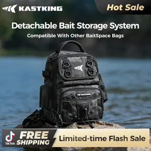 KastKing BaitSpace Fishing Sling Bag, Water-resistant Fishing Backpack with Rod & Beverage Holder, Adjustable Straps, Tackle Storage Bag for Fishing Gear and Equipment
