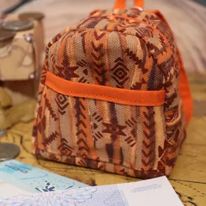 Aztec Heritage: Orange Backpack Coin Purse - Large Capacity for Coins Bills & Cards with Swivel Hook for Keychain Travel Essential