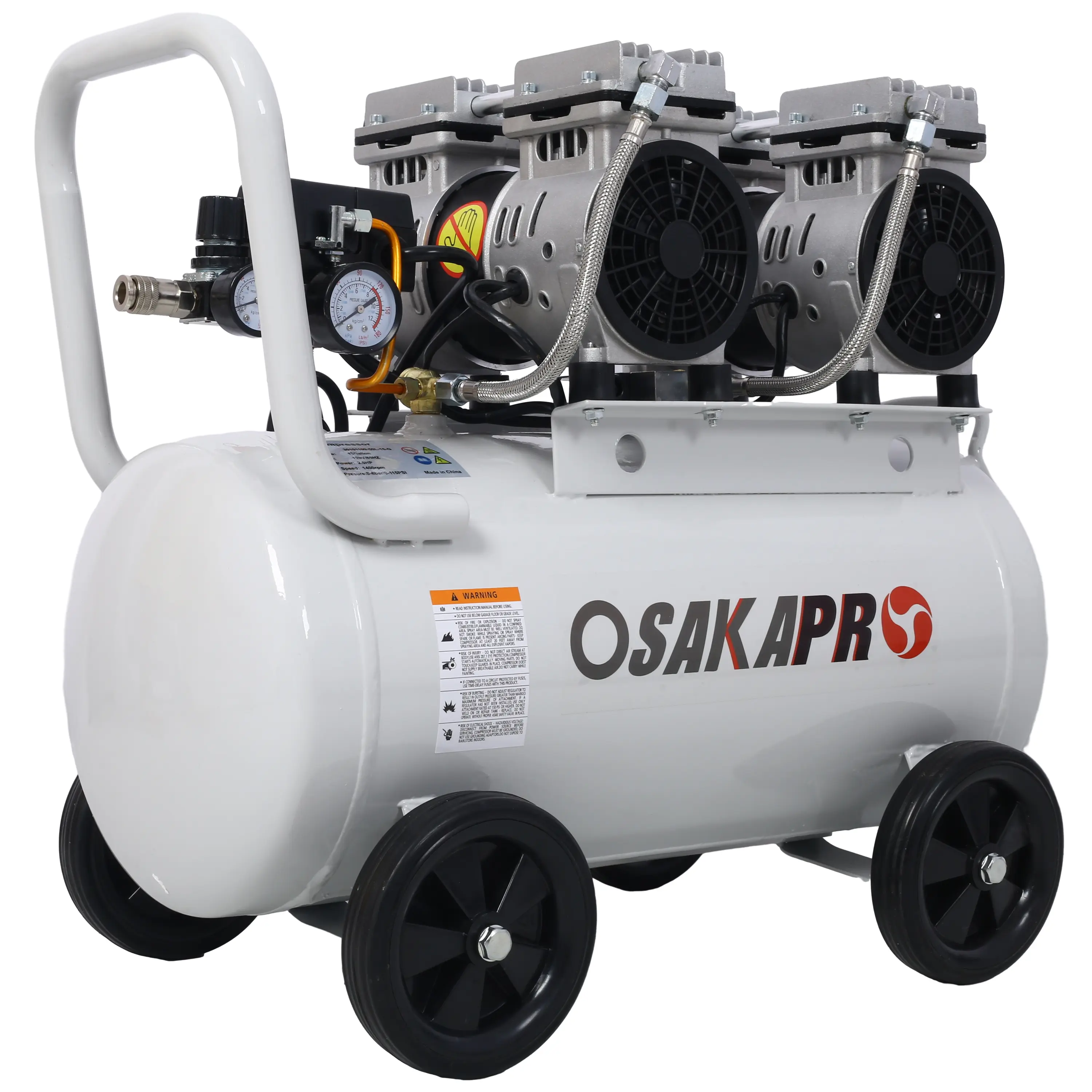 Silent Oil-Free Electric Air Compressor with High-Efficiency Pump, 8/13 Gal Aluminum Tank, 2.5 HP, 70 dBA Quiet Operation, 115 PSI, 1400 rpm, 6-Inch Wheels, 14.4 in Width, 22.5 in Height, Rapid Recovery Time for Spraying, Pneumatic Tools, Car Repair, 22.5