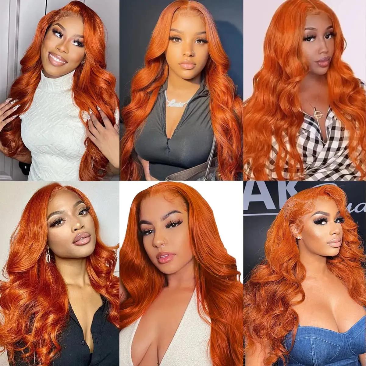 Bling Hair 13x6 Ginger Orange Lace Frontal Wig 100% Human Hair Brazilian 13x4 Body Wave Transparent Frontal Wig Pre-plucked Body Wave Wig For Women