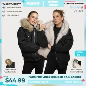 PUFFIT STM-TEX Faux Fur Lined Waterproof Bomber Parka,Elegant and Luxurious, Providing Warmth and Style,Cozy and Fashionable,Y2K Style SpringStatements