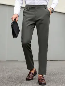 Classic Cut Men's Solid Dress Pants, Versatile Business Casual Trousers for All Occasions, Comfortable Fabric & Timeless Design