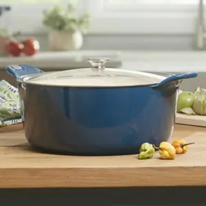 Dutch Oven - Blue Cast Iron Ceramic Cookware with Lid for Versatile Cooking and Baking