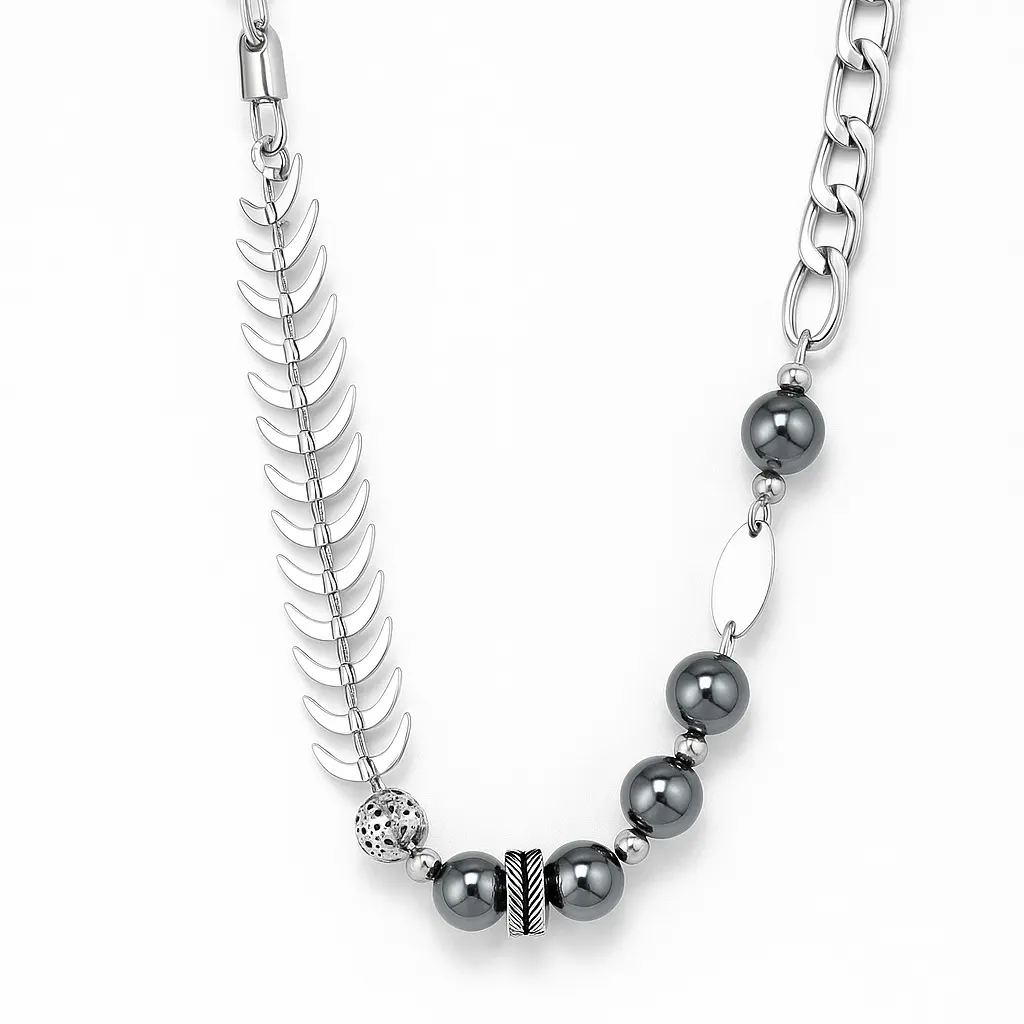 Unisex Bold Design Casual Daily Metal Chain Necklace - Titanium Steel Beads, Chain & Link Street Punk Jewelry, 19.7 in Length