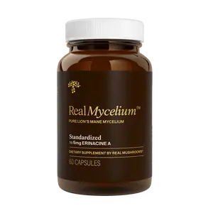 Real Mushrooms Real Mycelium | Lion's Mane Mycelium with Erinacine A | Grain-Free, Standardized 5mg Dose for Cognitive Support | 100% Mushrooms, No Fillers