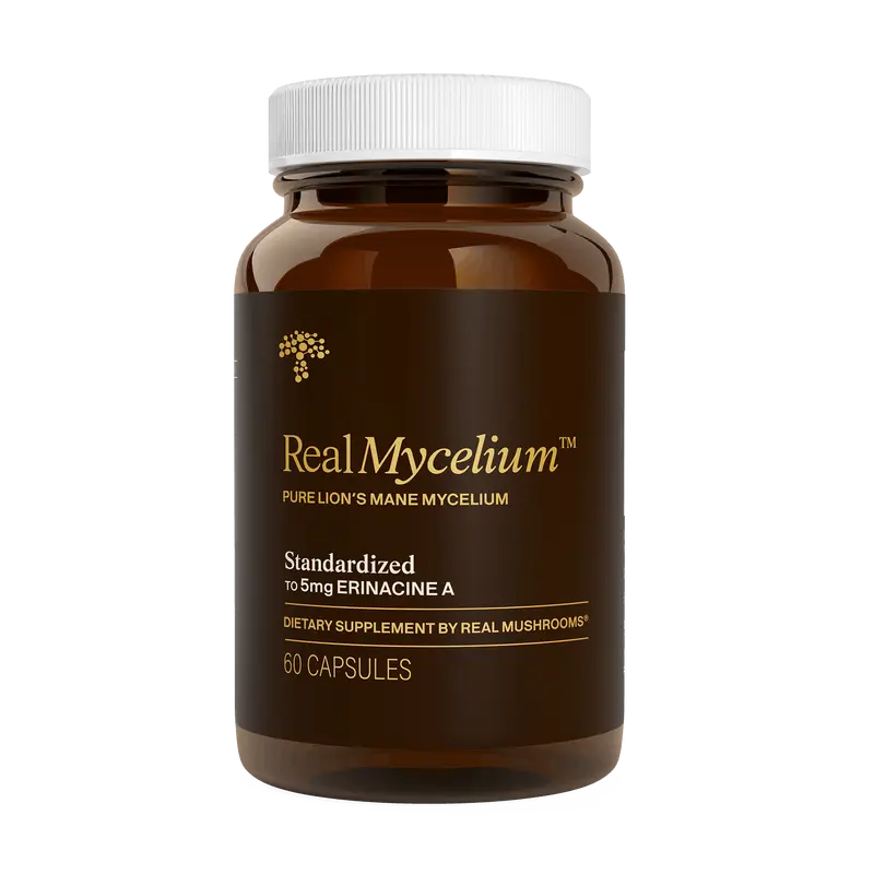 Real MyceliumReal Mushrooms Real Mycelium Lion’s Mane Capsules | 5mg Erinacine A | Grain-Free Cognitive & Focus Support | 60 Counts