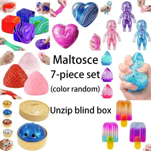 7 Piece Blind Box Malt Sugar Stress Relief Fidget Toys, Creative Sensory Set, Slow Rebound Soft Candy, Party Gift, Home Office Learning Essential
