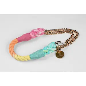 Rainbow Rope Collar for Dogs Hand Dyed Soft Cotton Sturdy Reinforced Thread High Quality Hardware Pet Accessory