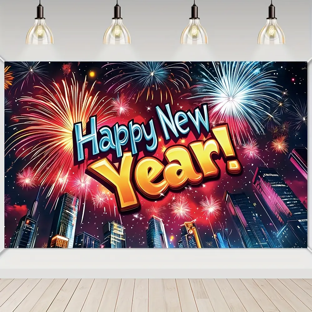 2025 Glam Neon Print Vinyl Backdrop - Durable Soft Unisex Textile Decoration, 2 Sizes Holiday New Year's Eve Party Banner, Prints, Indoor Textile Soft Furnishing, New Years Eve