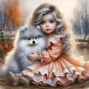 New Arrival Diamond Mosaic Girl Portrait DIY Painting Dog Acrylic Craft Supplies Needle Crafts Kit Embroidery Cartoon Holiday Gifts