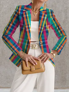 Women's Fall Outdoor Print Fitted Blazer Jacket, Single Piece Casual Outerwear, Stylish Autumn Fashion, Perfect for Everyday Wear