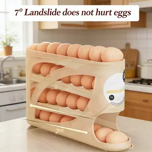 Automatic Rolling Egg Dispenser Organizer for Refrigerator, 4-Tier Space-Saving Egg Holder Tray, Holds 28 Eggs, Durable Plastic Egg Storage Rack for Fridge, Counter, Kitchen Cabinet