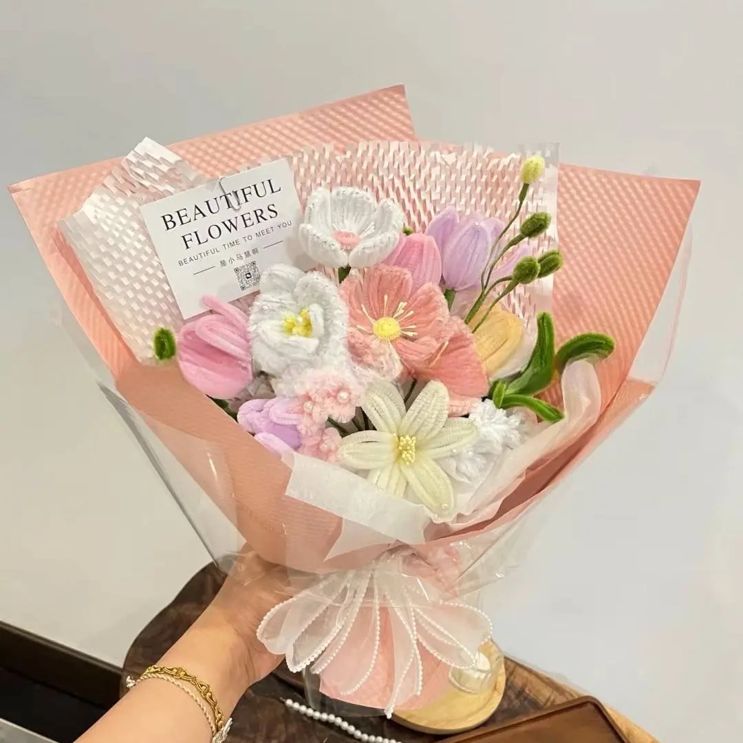 DIY Handmade Chenille Pipes Tulips Bouquet Material Pack - Perfect for Creating Beautiful Bouquets